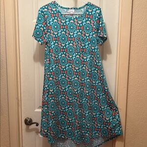 LuLaRoe Teal and Coral Patterned Dress